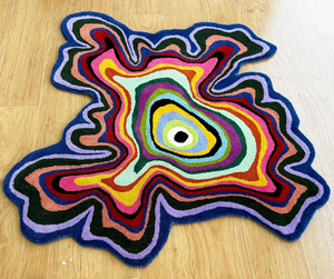 Handmade Wool <b>Rug</b> Premium Modern 5x5 ft Area <b>Rug</b> Irregular Shape High Pile with Colourful Stripe Home Decor Multi-Use B Set - Product Image 1