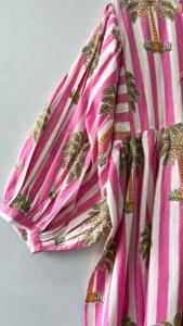 Kyra ชุดเดรสยาวคลุมเข่าสำหรับผู้หญิงใส่ในฤดูร้อน, ชุดผ้าฝ้าย100% ภาพเงาทรงหลวมลายดอกไม้บล็อกวางมือพิมพ์ดิจิตอลมีสายรัดให้ใกล้ยิ่งขึ้น - Product Image 6