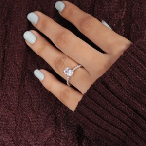 Anillo de compromiso de oro macizo de 14K personalizable VS corte ovalado IGI Lab aniversario diseño profesional para fiestas anillos finos - Product Image 4