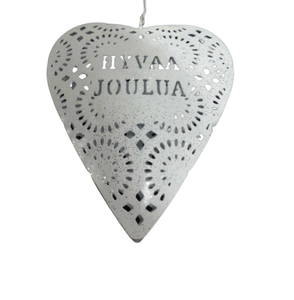 Fabuloso juego decorativo de 2 corazones colgantes de metal plateados con brillo para el hogar y la decoración navideña personalizada hecha a mano - Product Image 2
