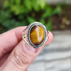 Handmade 925 Sterling Silver Women's Boho <b>Ring</b> Natural Tigers Eye Oval Silver <b>Statement</b> <b>Ring</b> for Gift - Product Image 4