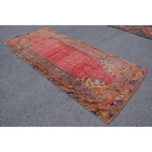 Vintage Turkish <b>Rug</b> Red Orange Patchwork Design 4.7 X 11.3ft Wool Large Area Latex for Hallway Bedroom for Living Room <b>Bedside</b> - Product Image 2