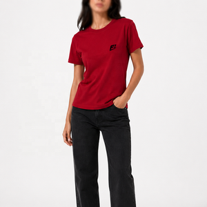 T-shirt en coton doux pour femme, décontracté, à manches courtes, col rond, uni, personnalisable avec logo, vêtement de mode, vente en gros, chemise pour femme - Product Image 5