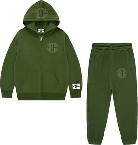 Personalizado de dos piezas 100% algodón polar Oversize chándal bordado cadena Sudadera con capucha Flare pantalones de chándal de talla grande invierno con capucha sudor - Product Image 2