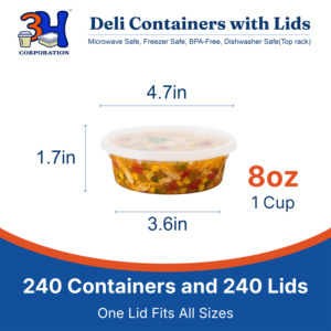 Contenedores de Cocina 3H de 8 oz con Tapas (Paquete de 480), Aptos para Congelador y Microondas, Libres de BPA, Apilables, Herméticos, Aptos para Lavavajillas - Product Image 2