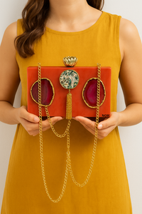 Pochette de soirée de luxe faite à la main en bois et résine, durable et écologique, avec incrustation géométrique, sac à bandoulière avec chaîne, logo personnalisé - Product Image 6