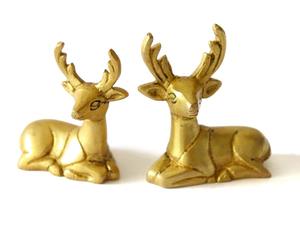 Golden Reindeer Statues <b>Set</b> Decorative Brass Look Sitting Deer Pair for Living Room Table Centerpiece or Gift Use - Product Image 5