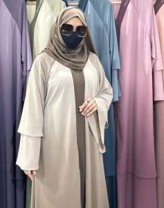 Abaya élégante et modeste à double couche brodée à la main pour femme, accessoire vestimentaire traditionnel musulman décontracté - Product Image 1