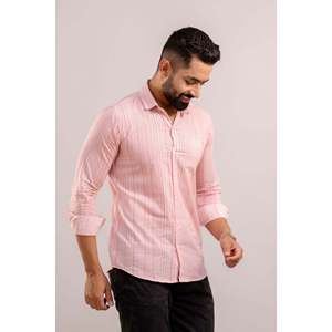Chemise en coton rayée rose pour homme, manches longues, col montant, coupe ample, taille XL, saison automne-été-printemps, imprimé numérique, flanelle - Product Image 3