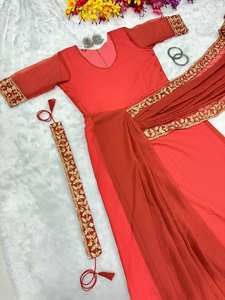 El último vestido de fiesta nupcial indio con Dupatta Readymade Set Gorgette Tela de seda Ropa étnica exclusiva Trabajo de lujo - Product Image 6