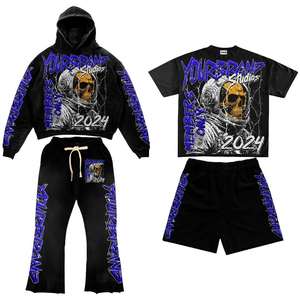 OEM Acid Wash Embroidered Tracksuit Custom Unisex <b>Two</b>-<b>Piece</b> Sweat <b>Set</b> for Urban Style or <b>Lounge</b> Wear - Product Image 4