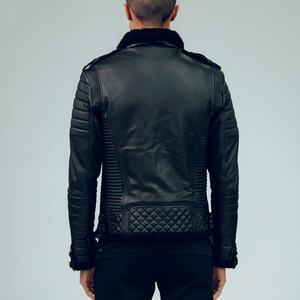 Veste en cuir de mouton pour homme, nouvelle veste noire en fausse fourrure Style motard - Product Image 3