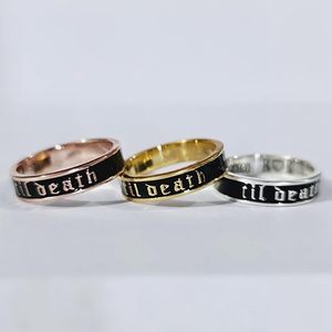 Anillo de 4mm de ancho hasta la muerte, anillo de esmalte negro, anillo de boda, anillo de boda de aniversario, regalo para ella, banda de apilamiento, - Product Image 5
