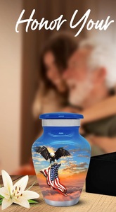 Urna de águila azul-Recuerdo pequeño para cenizas humanas con caja y bolsa-Urna azul con águila-Honra a tu ser querido con American - Product Image 6
