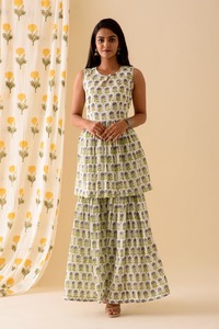 Directo del fabricante indio de alta calidad azul Mini Mogra Sharara Conjunto elegante Kurti y pantalones de moda india y pakistaní - Product Image 5