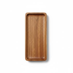 Plateau de service rectangulaire en bois plat simple, grand, en acacia, plateau de service décoratif empilable, plateau de service pour desserts disponible - Product Image 1