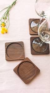 Sous-verres en bois de hêtre noyer tampons de boisson carrés résistants à la chaleur pour thé café décor de cuisine Durable sous-verres en bois fabriqués à la main - Product Image 4