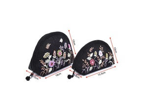 OEM & ODM-juego clásico de poliéster con cremallera, monederos de cáñamo con cuentas de vidrio cosidas a mano, diseños de "Flores y césped", 2 uds. - Product Image 2