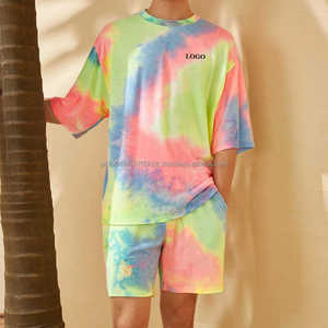 Men's Breathable Tie Dye Print Short Sleeve Summer Sports Tracksuit Beach Wear for Spring-Twin Sets with T-<b>Shirt</b> and Shorts - Product Image 3
