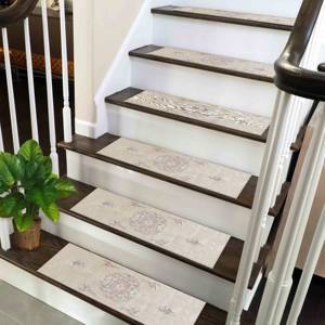Beige Printed <b>Rug</b>: Soft Tones <b>Boho</b> Modern Stair Treads,Goblen - Product Image 1