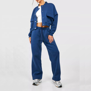 Logo personnalisé femmes survêtement 2 pièces tenues coupe-vent léger pleine fermeture éclair sweat à capuche 2 pièces ensemble pantalons de jogging - Product Image 3