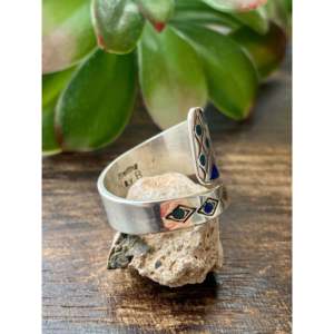 Raymond Begay 10th Size <b>Adjustable</b> Opal & Sterling Silver <b>Ring</b> Rose Gold Plated Invisible Setting 18K Inlay Perfect Gift for Her - Product Image 3