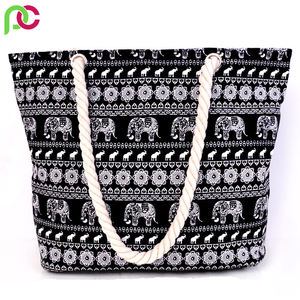 Vente en gros, sacs fourre-tout en coton à rayures, tendance, personnalisé, sac de Shopping lourd imprimé, sac de plage en toile avec poignée en corde - Product Image 4