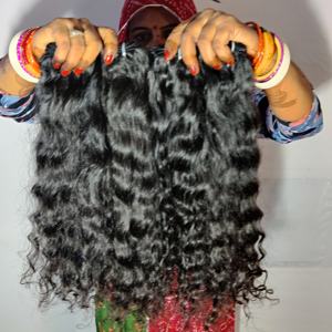 Paquets de tissage de cheveux humains vierges bruts indiens non transformés Remy Machine naturelle Double trame lâche extensions de vague profonde - Product Image 2