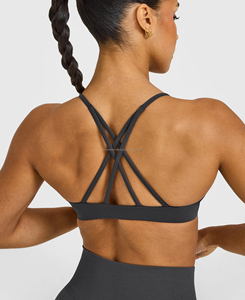 Women's High Quality 2 Piece Yoga <b>Set</b> Crisscross Strap Eco-Friendly <b>Square</b> Collar Solid Color Embroidered Short 220g - Product Image 5