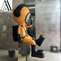 Fibre de verre espace personnage Statue Pop Art affichage centre commercial entrée Attraction visuelle dessin animé astronaute assis Sculpture