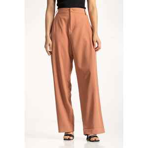 Pantalon large taille haute en crêpe infroissable respirant avec boutons décoratifs et taille élastique, idéal pour le bureau - Product Image 1