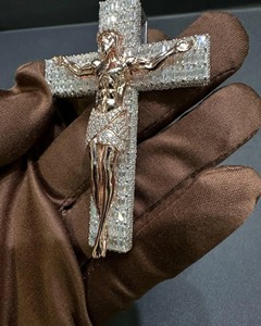 RB Gems personalizado Cruz corte diamante colgantes 925 Plata VVS Moissanite Hip Hop enlace cadena oro rosa para hombres mujeres Cristiano - Product Image 6