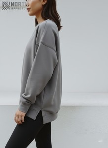 Streetwear de luxe personnalisé pour femmes sweat-shirt à col rond 100% coton oversize pull col hiver basique - Product Image 5