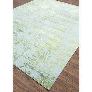 Alfombra Kavi Verde de Lana y Seda de Bambú Anudada a Mano, Diseño Abstracto Teoría del Caos para Dormitorio, Sala de Estar, Pasillo, Rectangular de 10 mm - Product Image 2