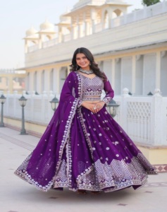 2024 été lourd renard Georgette filles décontracté fête Lehenga Choli parole longueur tissé impression Festival broderie séquence lavable - Product Image 1