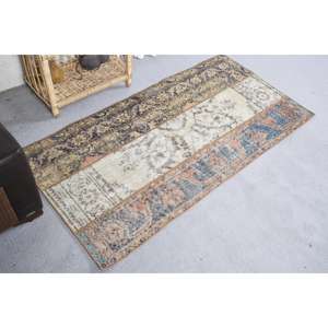 Tapis en Laine Turque Vintage de 2.5X4.9 pieds, Beige, Bleu, Patchwork, Technique de Tissage Plat, Support en Latex pour Décorations de Salon - Product Image 2