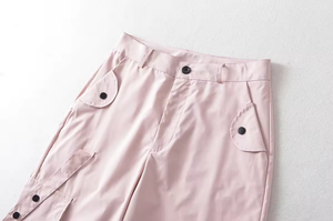 Vente de Pantalons Taille Haute pour Femmes Jambes Larges Pantalon Rose Grande Taille Pantalon de Couleur Unie Style Mid Front avec Cordon de Serrage. - Product Image 4