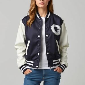 แจ็กเก็ตเบสบอลทีมตัวแทนคลาสสิกปักลายด้วยกำมะหยี่แผ่นหนังขนสัตว์ด้านในอบอุ่นผ้าโพลีเอสเตอร์ดูวินเทจ - Product Image 6