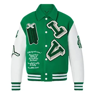 Custom chenille embroidery letterman leather sleeve baseball high school varsity jacket for men