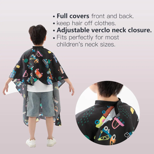Capa de Barbero para Niños con Mangas, Poliéster Cómodo Resistente al Agua, Capa de Corte de Pelo para Niños y Niñas - Estampado Espacial Negro - Product Image 2