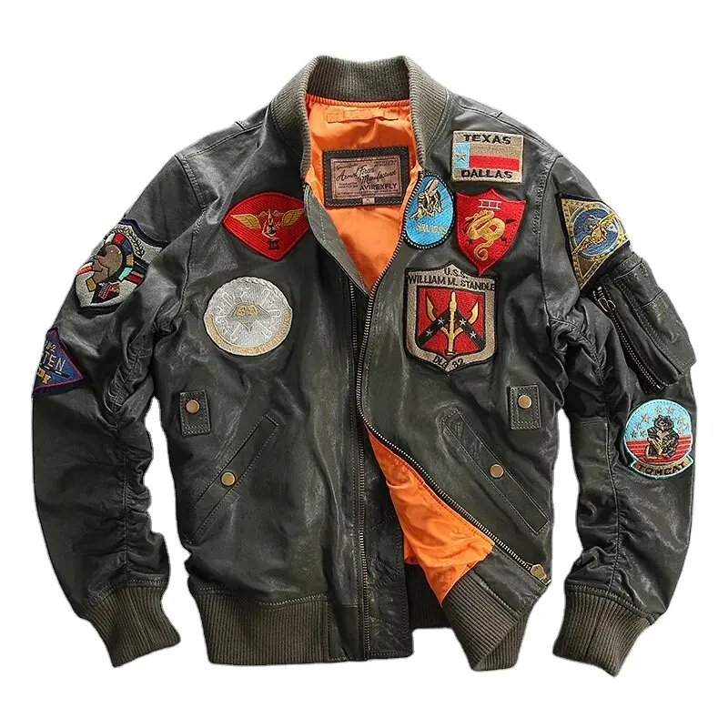 Neues Design Echt leder Aviator Mode Jacke hochwertige grüne Pilot Flieger jacke Marke Vintage Mantel plus Größe 6XL