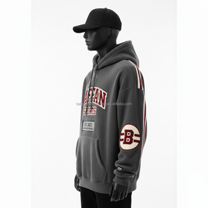 Sudadera con capucha de poliéster y algodón GSM 380 de peso pesado para hombre, ropa de invierno Premium gris con logotipo personalizado bordado, sudadera básica - Product Image 5