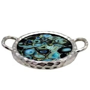 Bandeja de servicio de diseño de grabado recubierto de negro Premium Nuevo diseño Venta caliente Bandeja de metal de hierro de color oro verde para vajilla - Product Image 4