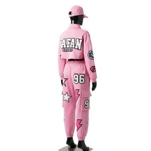 <b>Women</b> crop <b>top</b> shirt and pant high quality cotton polyester <b>fleece</b> GSM soft pink oversized custom heat print logo <b>Women's</b> Sets - Product Image 5