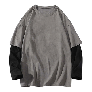 Camiseta de algodón 100% para hombre, holgada, de doble capa, estampada, estilo callejero, con hombros caídos, de gran tamaño, suave y cómoda - Product Image 6