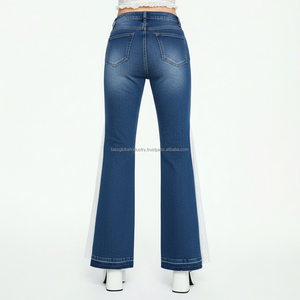 Jean évasé Y2K décontracté pour femme, respirant, avec lacets et rubans, patchwork de dentelle blanche, denim coloré, vente en gros - Product Image 3