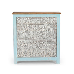 Chevet traditionnel en bois massif artisanal avec 3 tiroirs pour la chambre à coucher, la salle à manger, le salon, meubles - Product Image 1