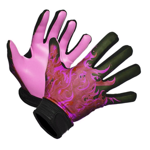 Gants de gardien de but de football |   Gants de gardien de but de football professionnels personnalisés en latex rose avec motif antidérapant négatif en forme de flamme/vent enroulé - Product Image 1
