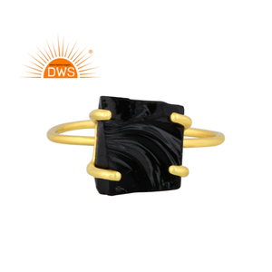 แหวนซ้อนอัญมณีออบซิเดียนสีดำธรรมชาติชุบทองเงินสเตอร์ลิงดีไซน์ล่าสุดจากผู้ผลิตเครื่องประดับชั้นดี - Product Image 1