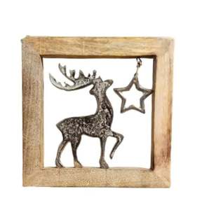 Best Quality Casted Aluminum <b>Christmas</b> <b>Tree</b> and Deer Silver Finished in <b>Wooden</b> Frame Handmade <b>Christmas</b> Decorative Items - Product Image 4